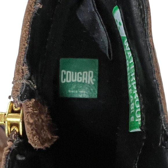 Cougar Boots Womens 7M Brown Leather Gold Tone Zip Almond Toe Block Ankle Shaft - Picture 9 of 10